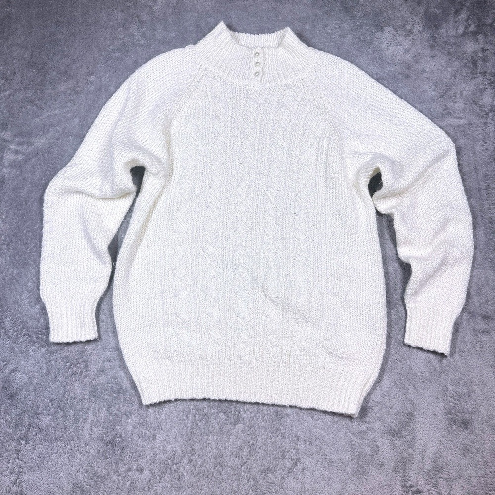 Vintage Miranda Cream Knit Sweater Womens Medium Cozy Grandpa Cottagecore